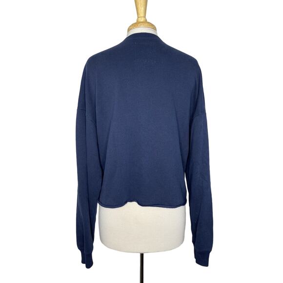 HOLLISTER California Outline Crop Navy Blue Sweatshirt Large Relaxed Logo Fleece - Picture 2 of 10